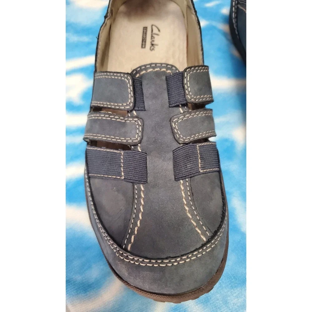Clarks Collection Comfort Slip On Casual Shoes Navy Blue Flats Size 7 ladies‎